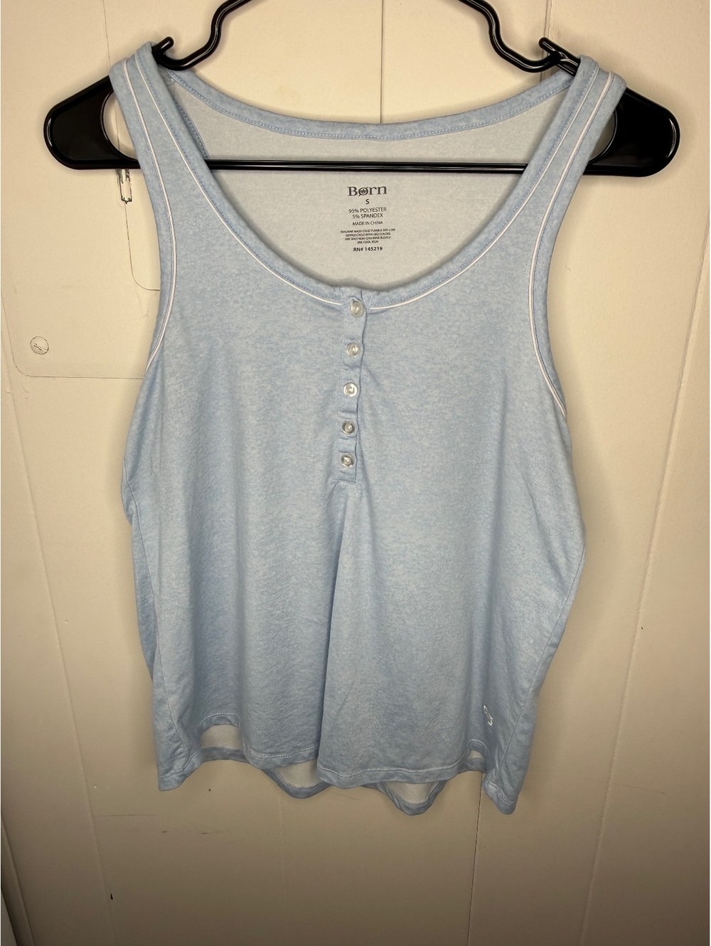 Born Small Light Blue Polyester Spandex Tank Top with Button Front and Embroider
